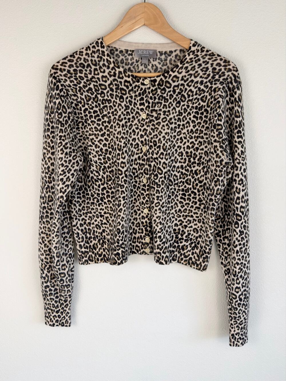 J. Crew Cashmere Leopard Print Cardigan Sweater EUC Medium